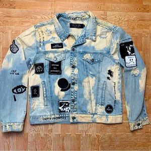Civil Regime Denim Jacket Patches Thrashed Size 30 Faded Blue Jean Grunge Punk